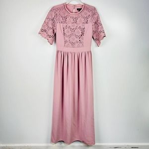 Roolee Blush Pink Mauve Crochet Lace Long Dress Modest Size Small